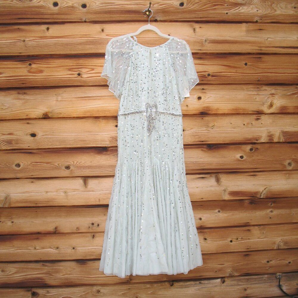 MAC DUGGAL 94128 Green Embellished Bow Flutter Sleeve A Line Midi Dress - Picture 7 of 16